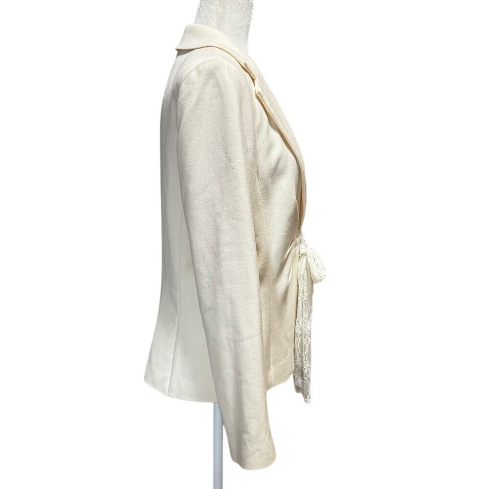Bloomingdale’s Ivory Wool Blazer with Lace Tie Front – Size 10 Romantic Bridal - Picture 2 of 5